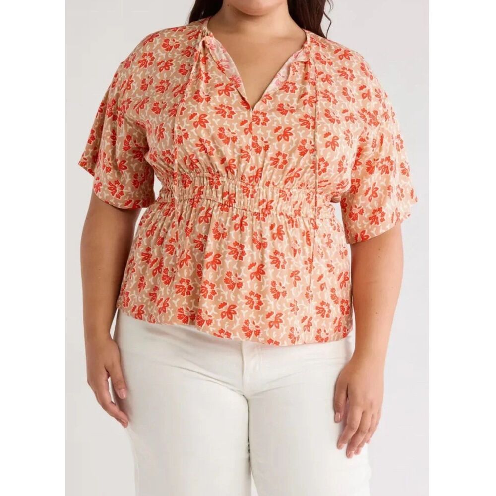 Joie Renae Floral Peplum Blouse NWT Retro 70s Print Size 1X
